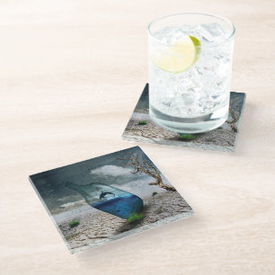 Dolphin In A Bottle Glass Coaster