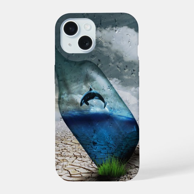 Dolphin In A Bottle iPhone 15 Case (Back)