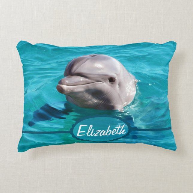 Dolphin in Blue Water Photo Decorative Cushion (Front)