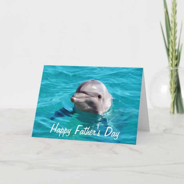 Dolphin in Blue Water Photo Happy Father's Day Card (Front)