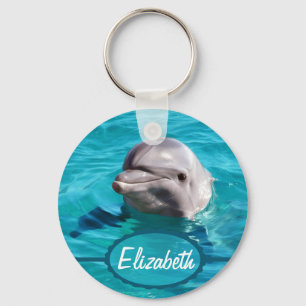 Dolphin in Blue Water Photo Key Ring