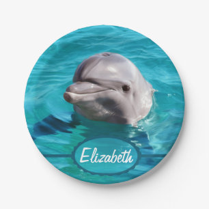 Dolphin in Blue Water Photo Paper Plate