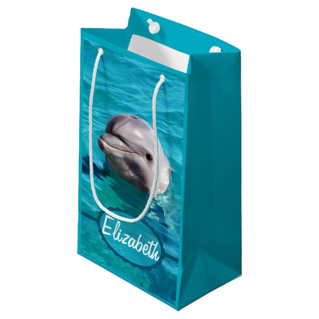 Dolphin in Blue Water Photo Small Gift Bag (Front Angled)