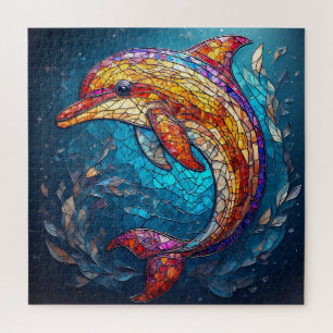 Dolphin in Intricate Stained Glass Artistic Style Jigsaw Puzzle