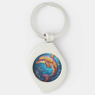 Dolphin in Intricate Stained Glass Artistic Style Key Ring