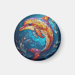 Dolphin in Intricate Stained Glass Artistic Style Magnet