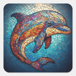 Dolphin in Intricate Stained Glass Artistic Style Square Sticker