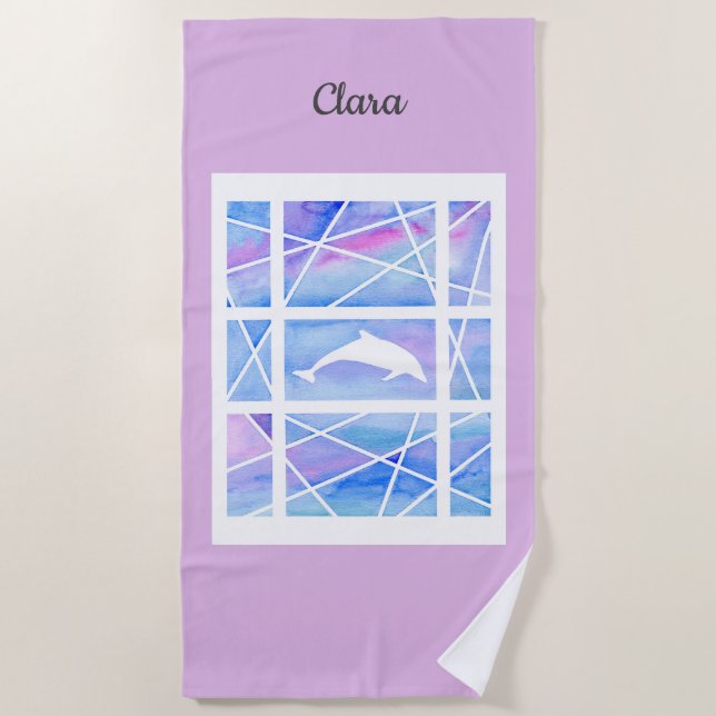 Dolphin in pastel  customisable name beach towel (Front)