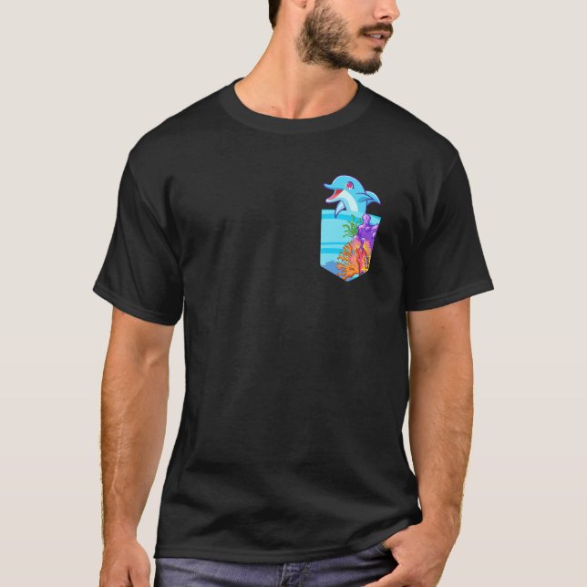 Dolphin in  Pocket Chest Pocket Fake Pocket T-Shirt (Front)