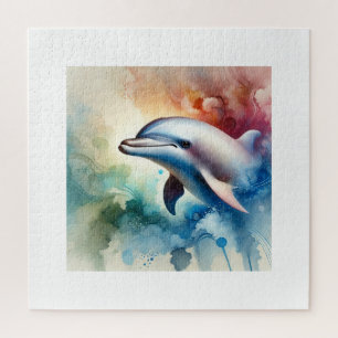 Dolphin in Serene Waters 170724AREF152 - Watercolo Jigsaw Puzzle