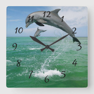 Dolphin in the wild jumping and playing square wall clock