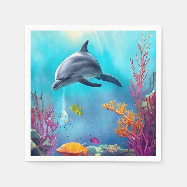 Dolphin in Watercolor Napkin (Front)