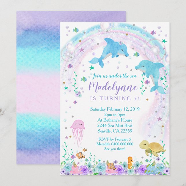 Dolphin Invitation, Dolphin Under the Sea Invite (Front/Back)