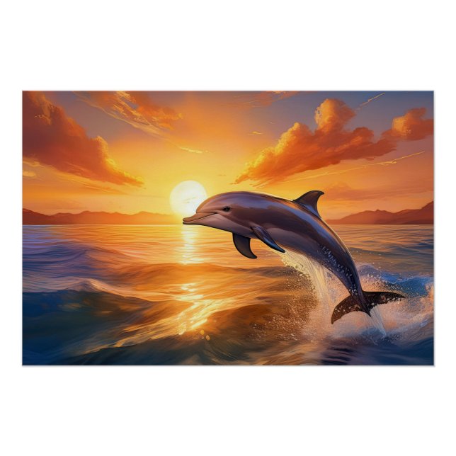Dolphin Jumping at Sunset Poster (Front)