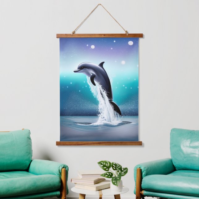 Dolphin Jumping In the Ocean Hanging Tapestry (Living Room)