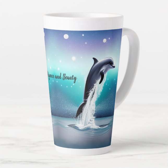 Dolphin Jumping In The Ocean Latte Mug (Right Angle)