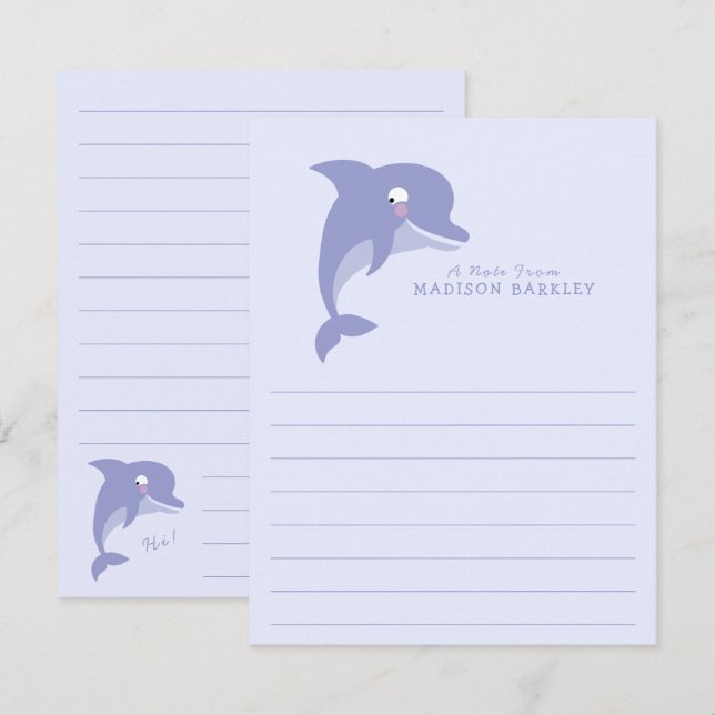 Dolphin Kid's Cute Flat Stationary Cards (Front/Back)