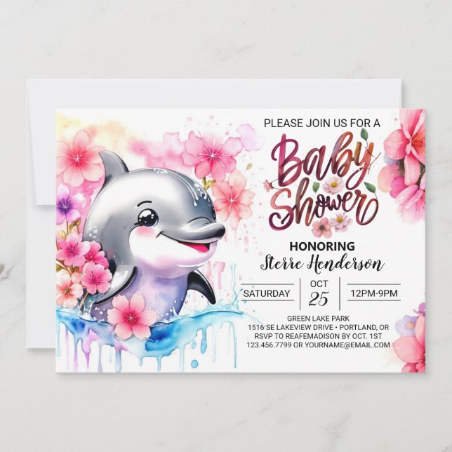 Dolphin Kisses Girl Baby Shower Invitation (Front)