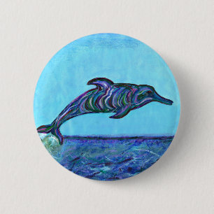 Dolphin leap 6 cm round badge