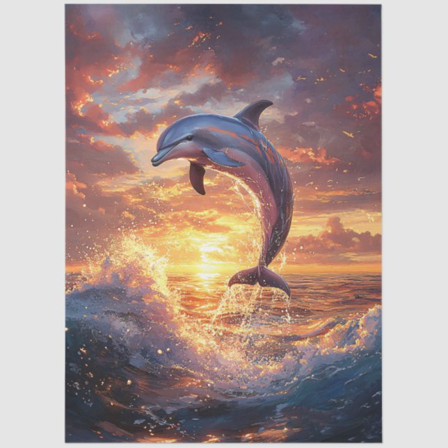 Dolphin Leaping at Sunset Decoupage Tissue Paper (Front)