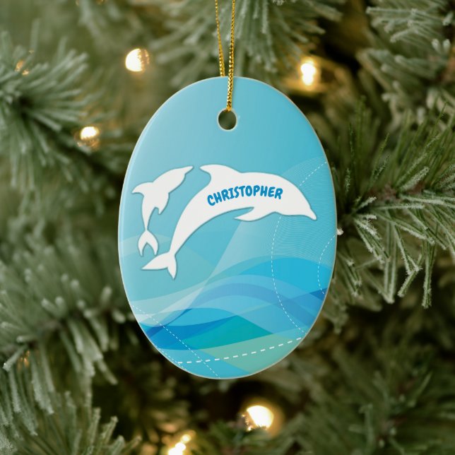 Dolphin Leaping in Ocean Personalised Ceramic Tree Decoration (Tree)