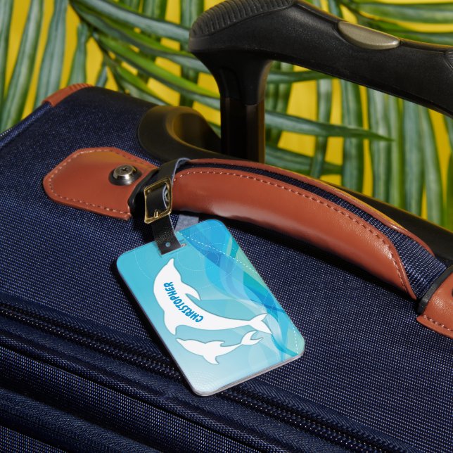 Dolphin Leaping in Ocean Personalised Luggage Tag (Front Insitu 1)