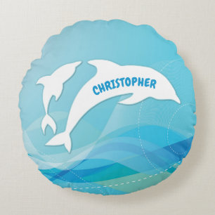 Dolphin Leaping in Ocean Personalised Round Cushion