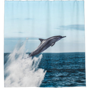 Dolphin leaping out of the ocean shower curtain