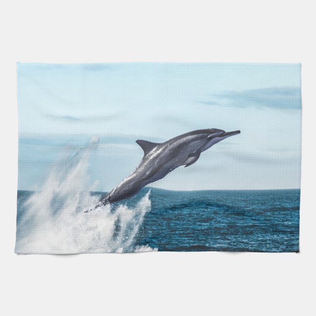 Dolphin leaping out of the ocean tea towel (Horizontal)