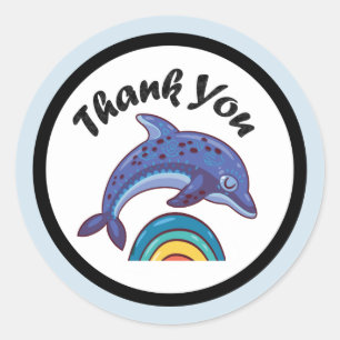 Dolphin Leaping Over A Rainbow Thank You Classic Round Sticker