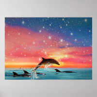 Dolphin Leaping | Whimsical Animal Sea and Stars