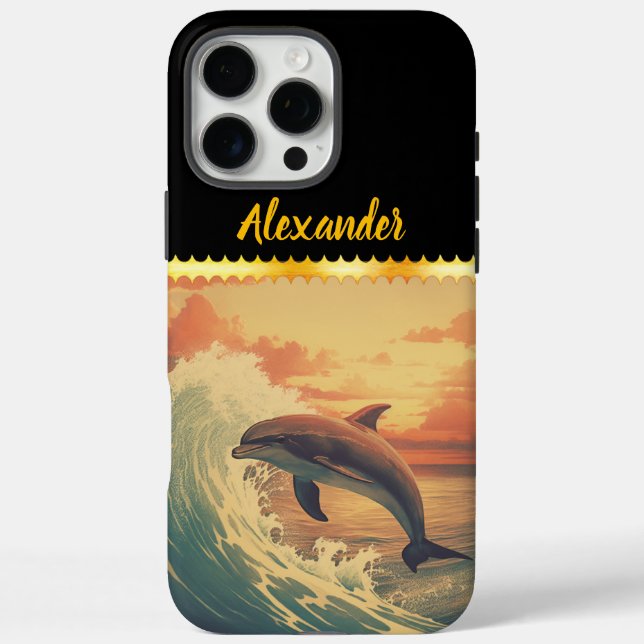 Dolphin leaps among colourful ocean waves Case-Mate iPhone case (Back)