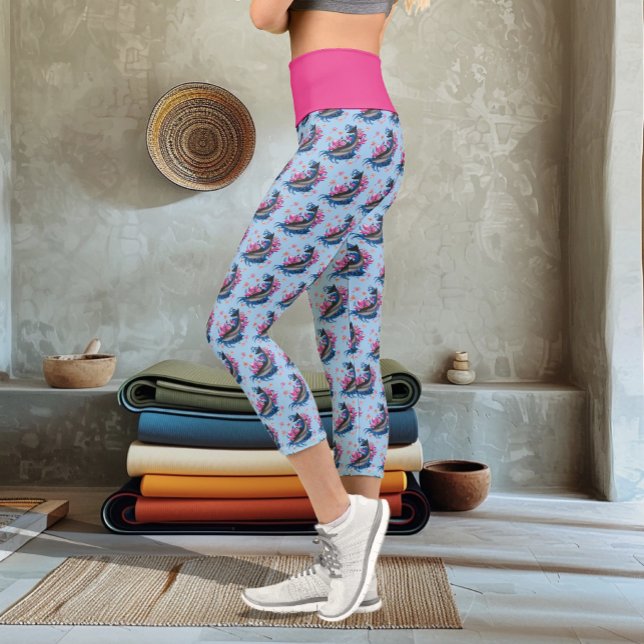Dolphin Lotus Flowers Cherry Blossoms Capri Leggings (Creator Uploaded)