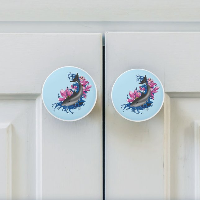 Dolphin Lotus Flowers Cherry Blossoms Ceramic Knob (Creator Uploaded)