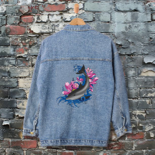 Dolphin Lotus Flowers Cherry Blossoms Denim Jacket