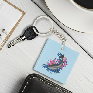 Dolphin Lotus Flowers Cherry Blossoms Key Ring