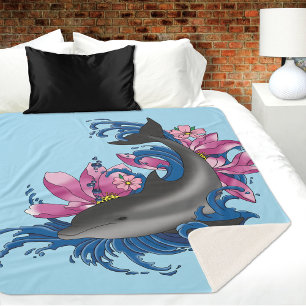 Dolphin Lotus Flowers Cherry Blossoms Sherpa Blanket