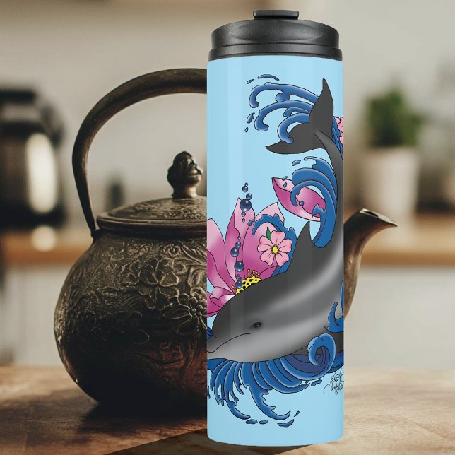 Dolphin Lotus Flowers Cherry Blossoms Thermal Tumbler (Creator Uploaded)