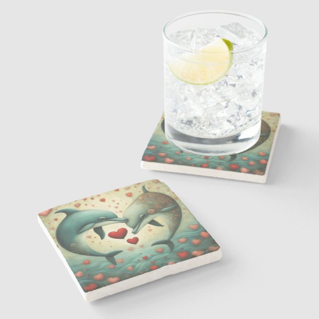 Dolphin Love 2 Stone Coaster (Side)