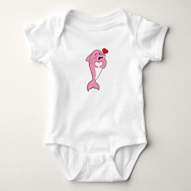 Dolphin Love Heart Baby Bodysuit (Front)