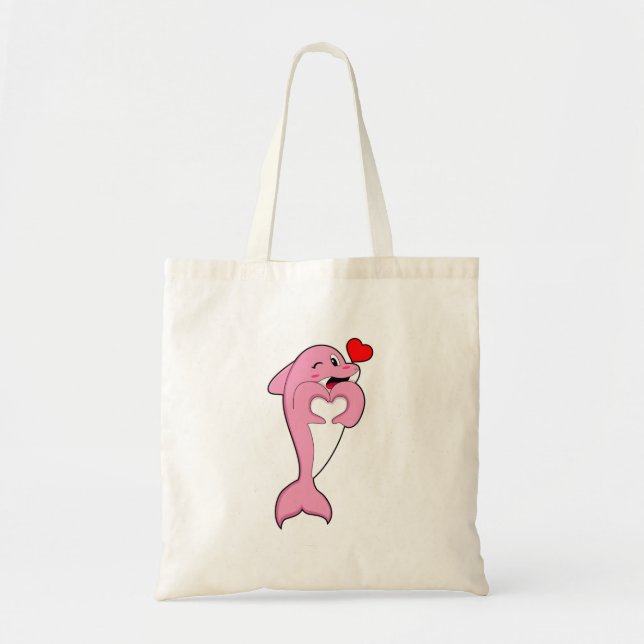 Dolphin Love Heart Tote Bag (Front)