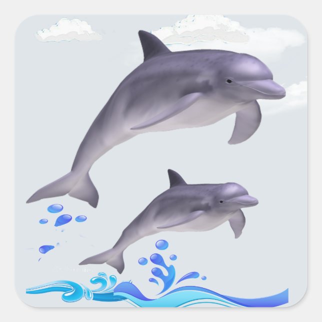 Dolphin Love Square Sticker (Front)