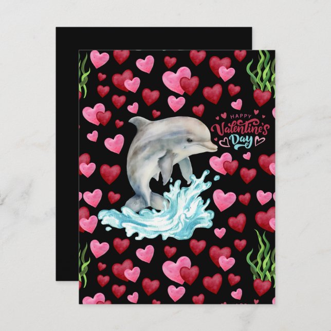 Dolphin Love Valentine’s Day Card in Black (Front/Back)