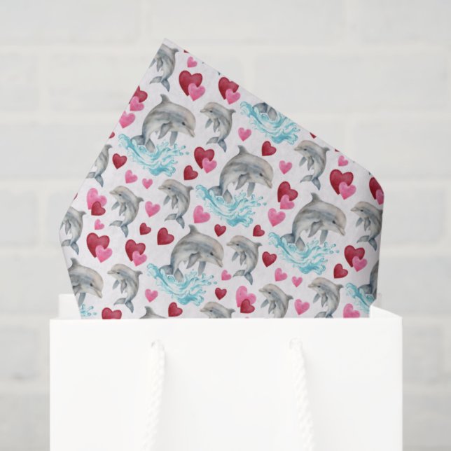 Dolphin Love Valentine's Tissue Paper in White (Gift Bag)