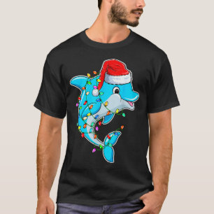 Dolphin Lover Christmas - Dolphin Wearing Santa Ha T-Shirt