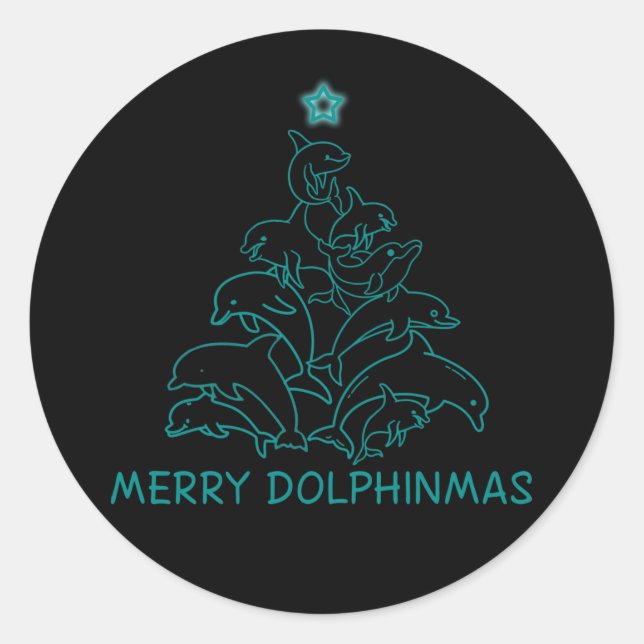 Dolphin Lover Gift| Dolphin Merry Christmas Tree Classic Round Sticker (Front)