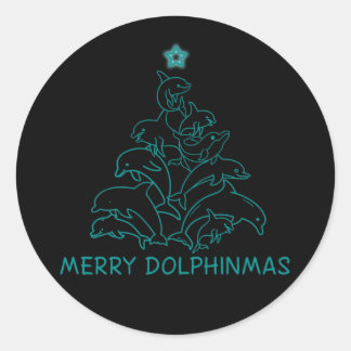 Dolphin Lover Gift| Dolphin Merry Christmas Tree Classic Round Sticker
