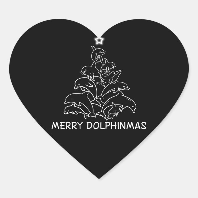 Dolphin Lover Gift| Dolphin Merry Christmas Tree Heart Sticker (Front)