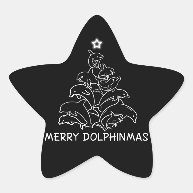Dolphin Lover Gift| Dolphin Merry Christmas Tree Star Sticker (Front)
