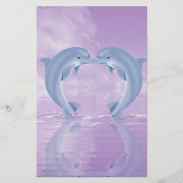 DOLPHIN LOVER GIFT PURPLE BACKGROUNDS STATIONERY (Front)